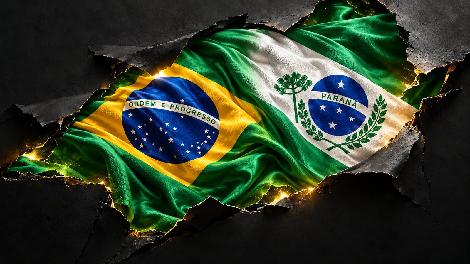 Bandeira do Brasil rasgando a tela